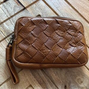 Brown Woven Leather Wristlet